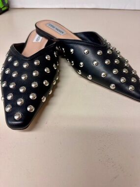 Steve Madden Black Studded Pointed Slip-On Mules